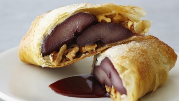 Cabernet Poached Pear and Walnut Strudels