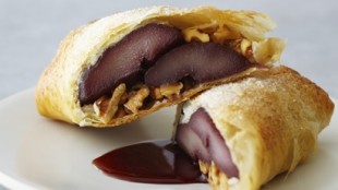 Cabernet Poached Pear and Walnut Strudels